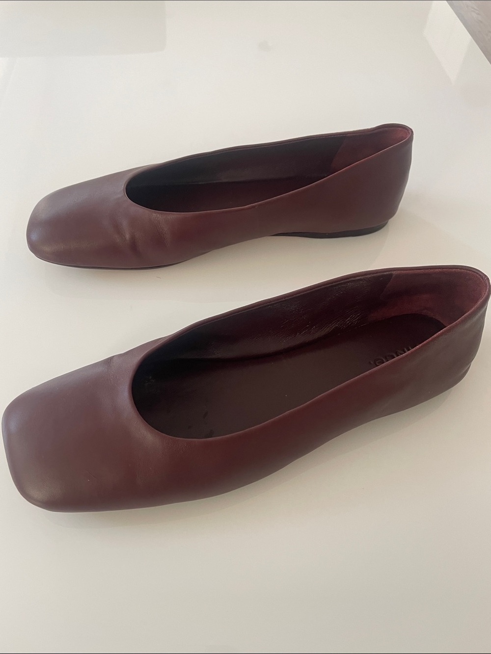 Vince Brown Leather Square-Toe Ballet Flats